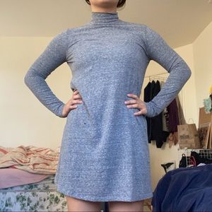 Gray Turtleneck Jersey Long Sleeve Cotton Dress